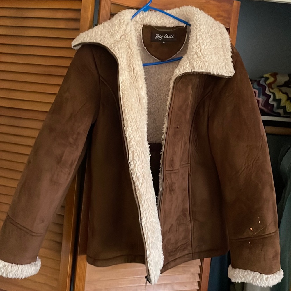 Big Chill Winter Coat Jacket Brown Suede Faux Fur Women’s